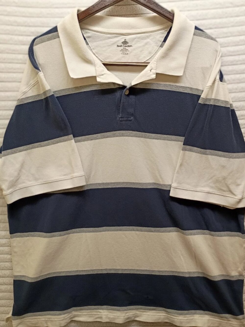Foot Locker Polo Shirt Mens XXXL Blue Striped Short Sleeve Cotton Pique Y2K VTG